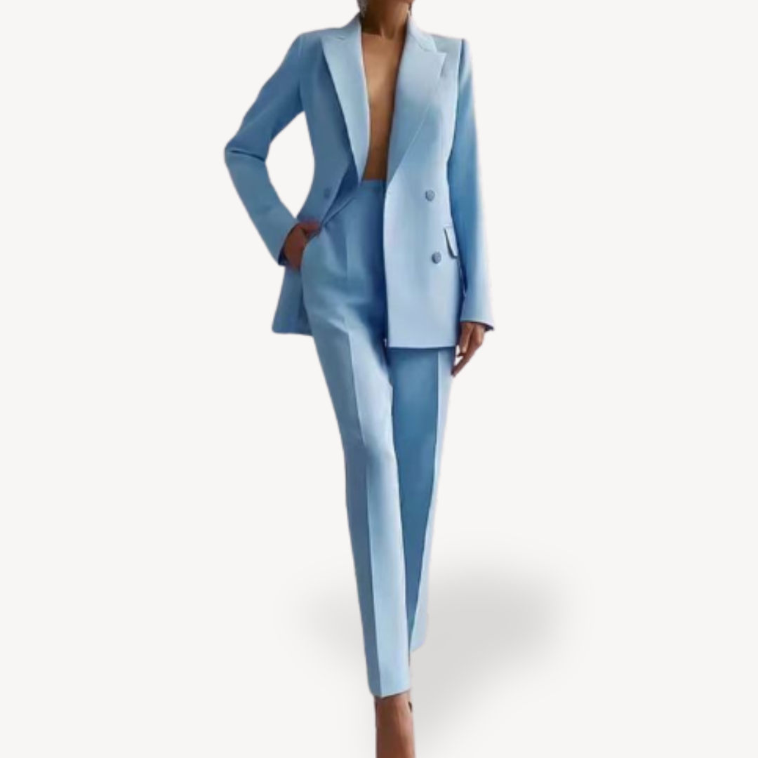 Women's Double-Breasted Workwear Trouser Suit in Light Blue