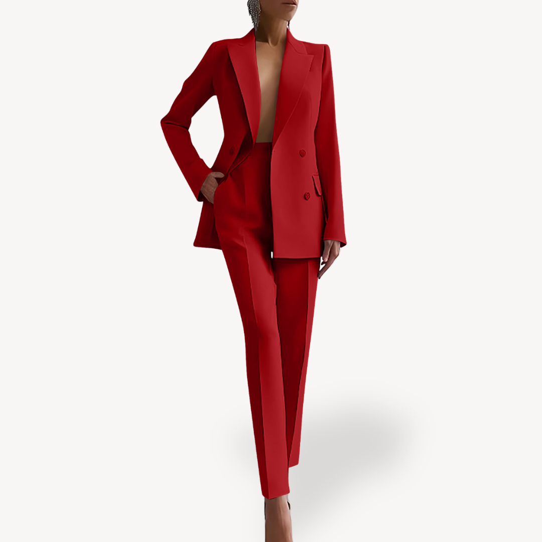 Women's Double-Breasted Workwear Trouser Suit in Red
