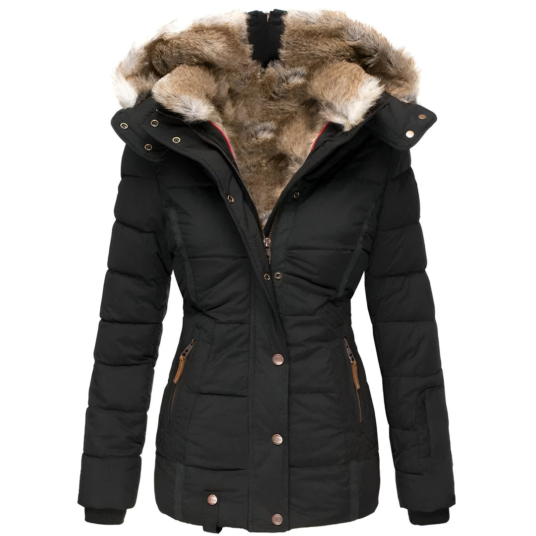 Women's Quilted Hooded Casual Jacket in Black