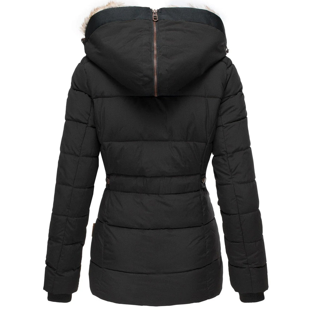 Women's Quilted Hooded Casual Jacket in Black