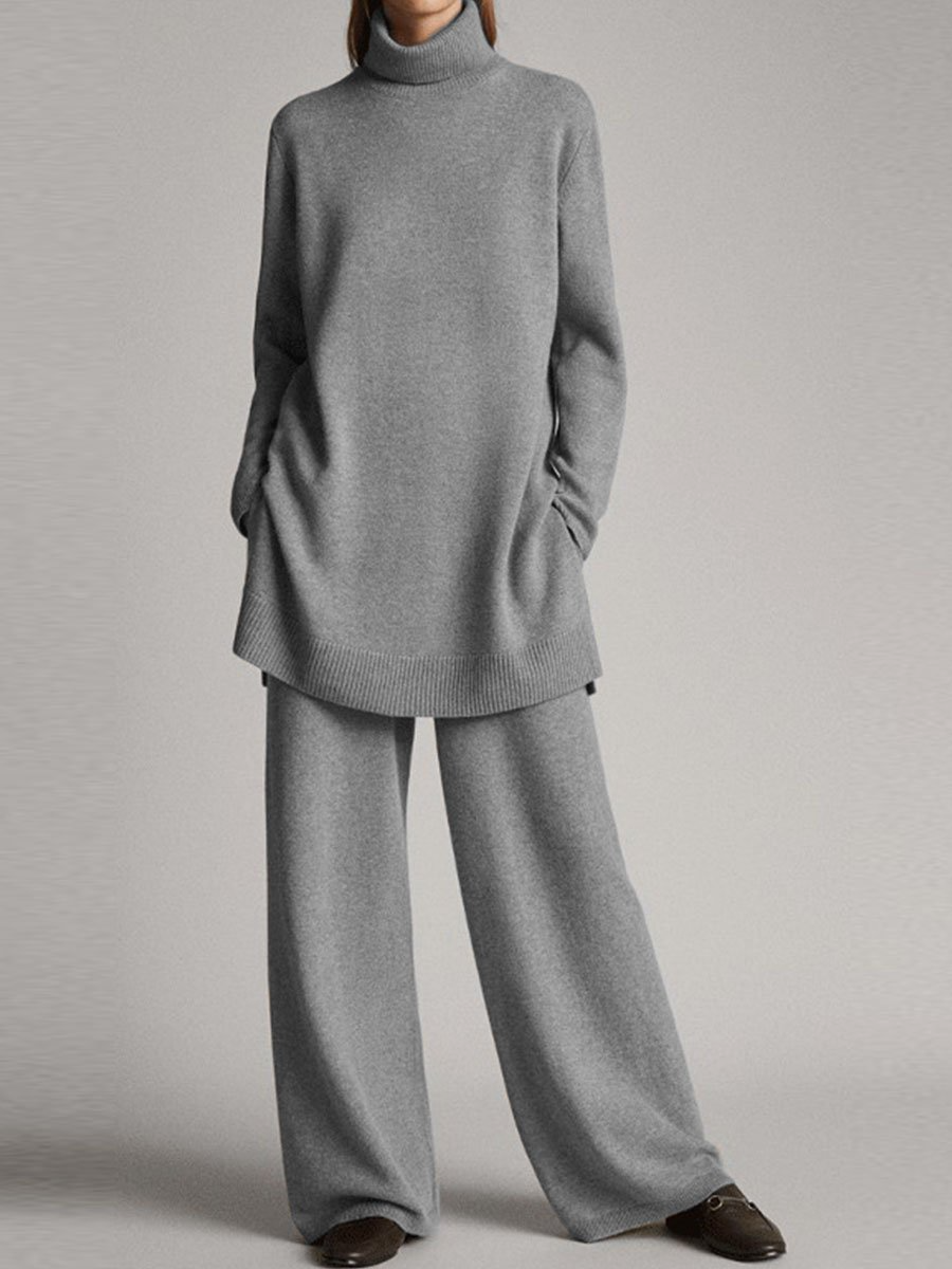 Women's Roll-Neck Casual Lounge Set in Grey