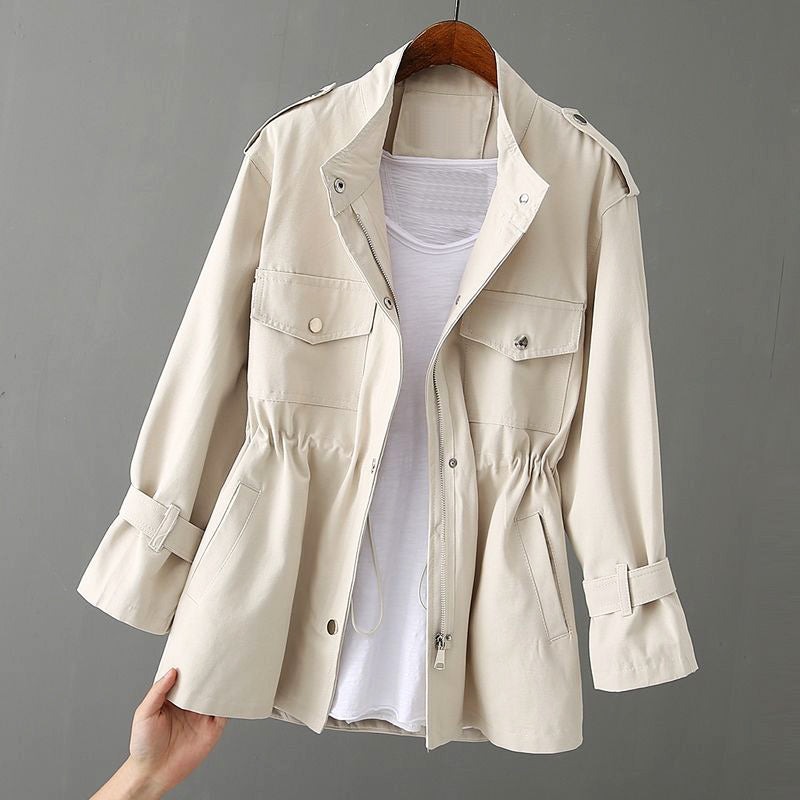 Women's Drawstring Casual Jacket in Beige