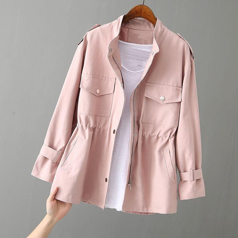 Women's Drawstring Casual Jacket in Light Pink