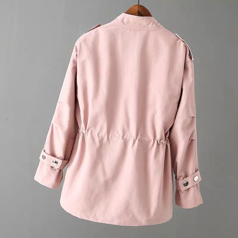 Women's Drawstring Casual Jacket in Light Pink