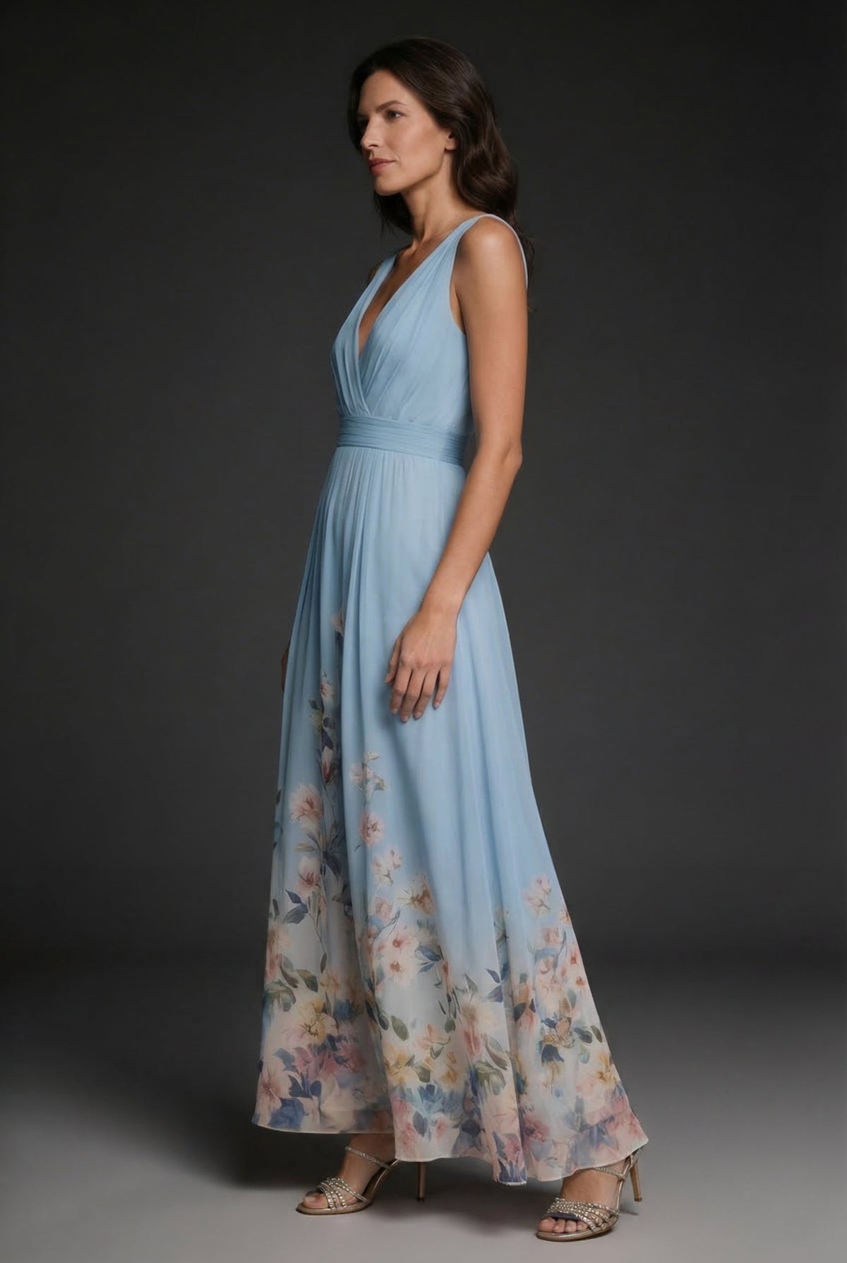 Pleated Wedding Guest Maxi Dress in Light Blue