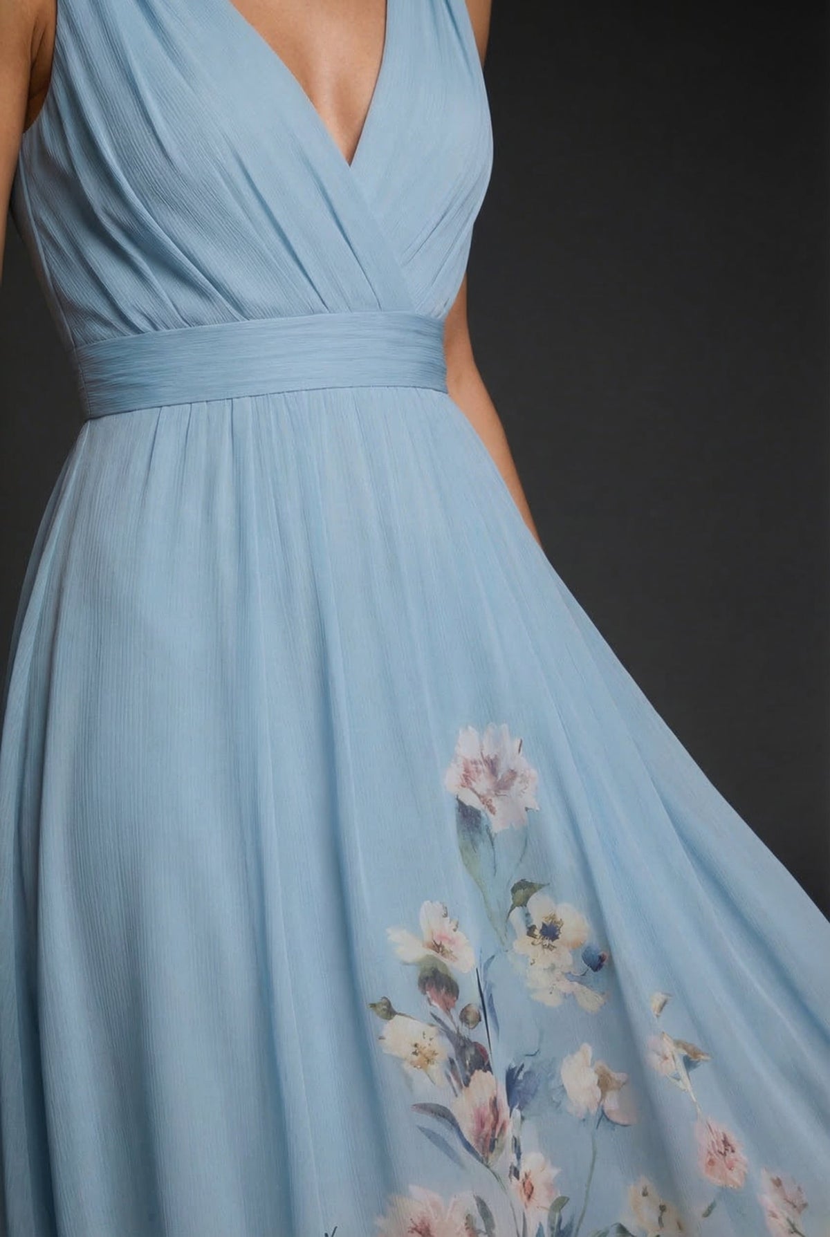 Pleated Wedding Guest Maxi Dress in Light Blue