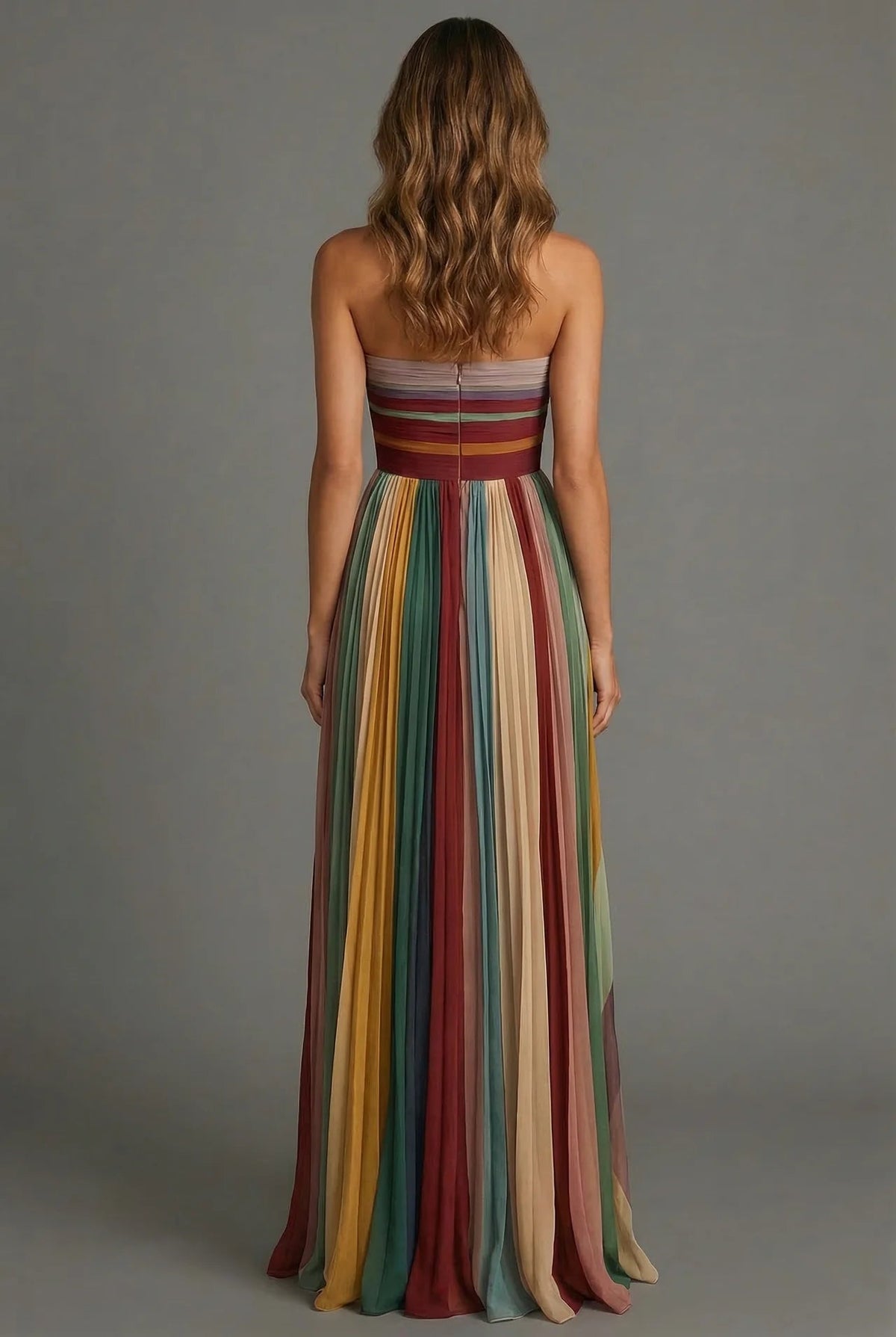 Strapless Evening Maxi Dress in Multicolour