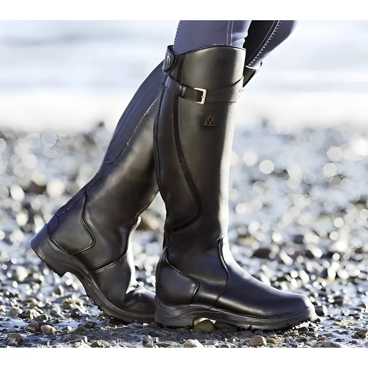 Women's Buckled Casual Knee High Boots in Black