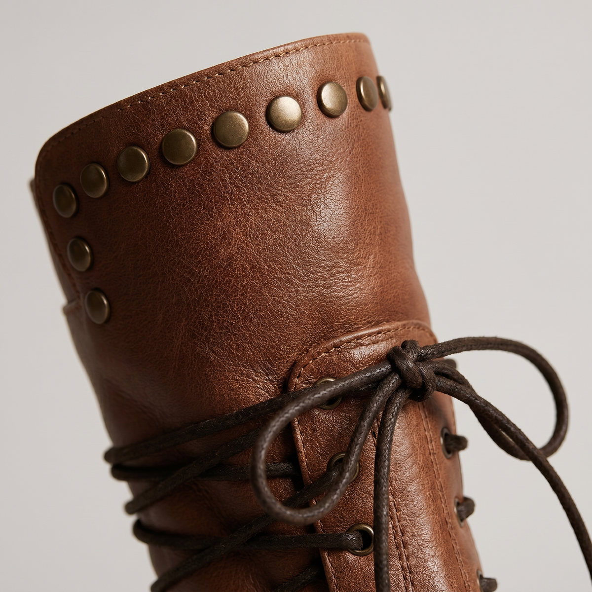 Women's Studded Lace-Up Casual Boots in Brown