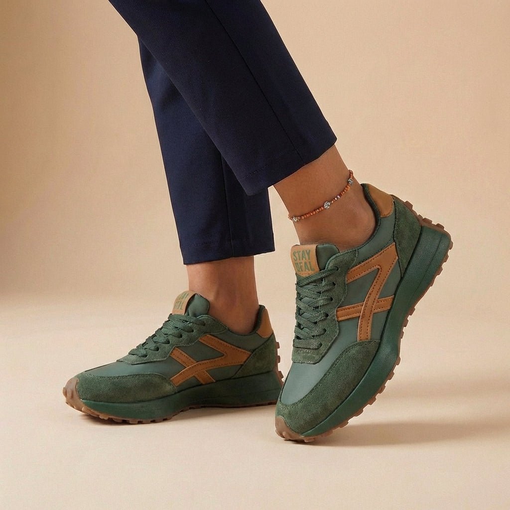 Women's Lace-Up Casual Trainers in Dark Green
