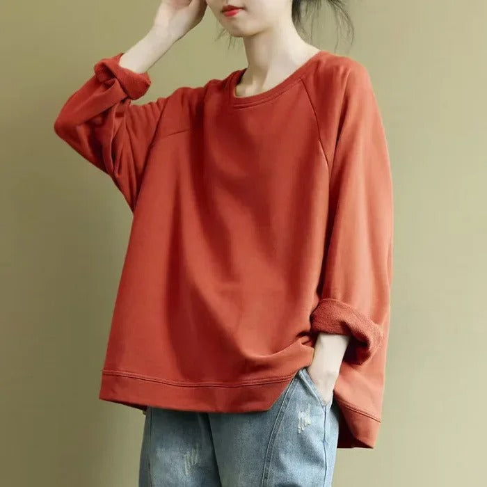 Women's Oversized Casual Sweatshirt in Brick Red