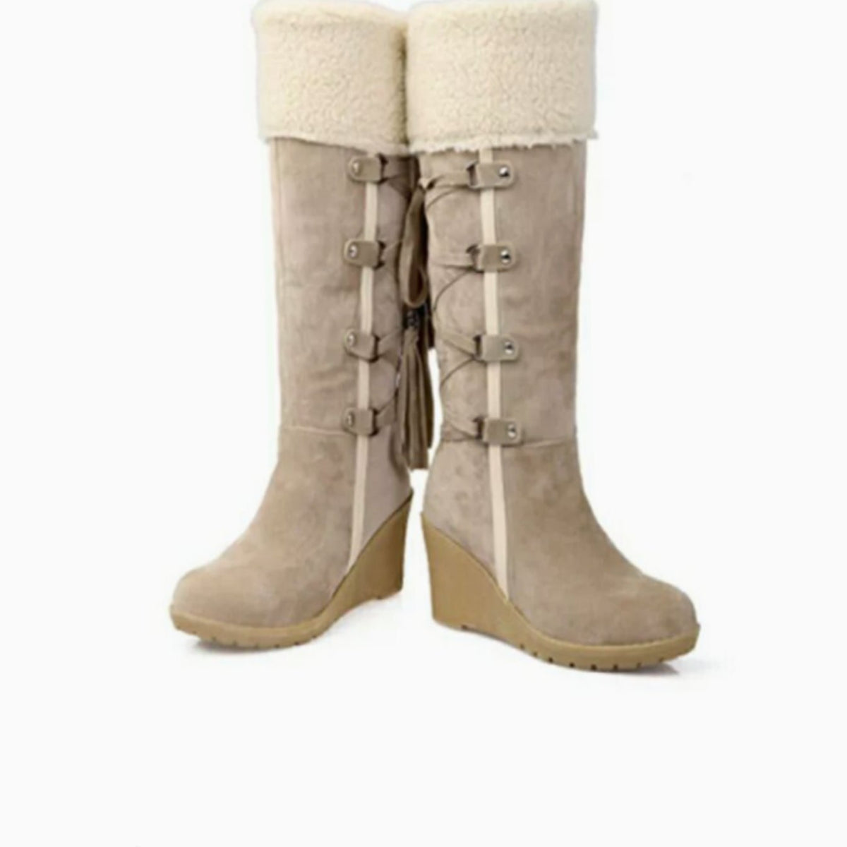 Women's Tasselled Casual Knee High Boots in Beige
