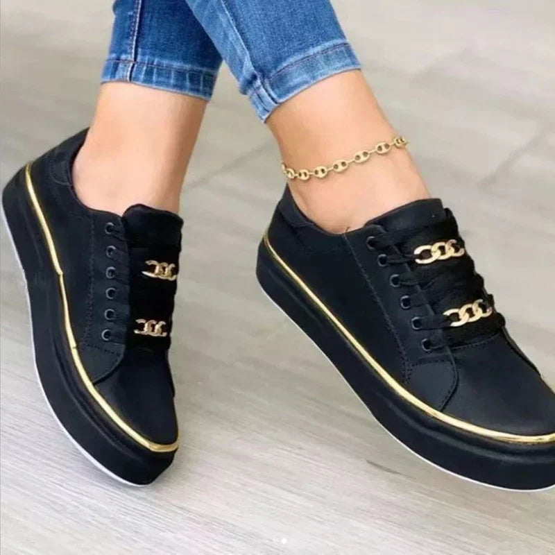 Women's Orthopaedic Chain-Lace Casual Trainers in Black