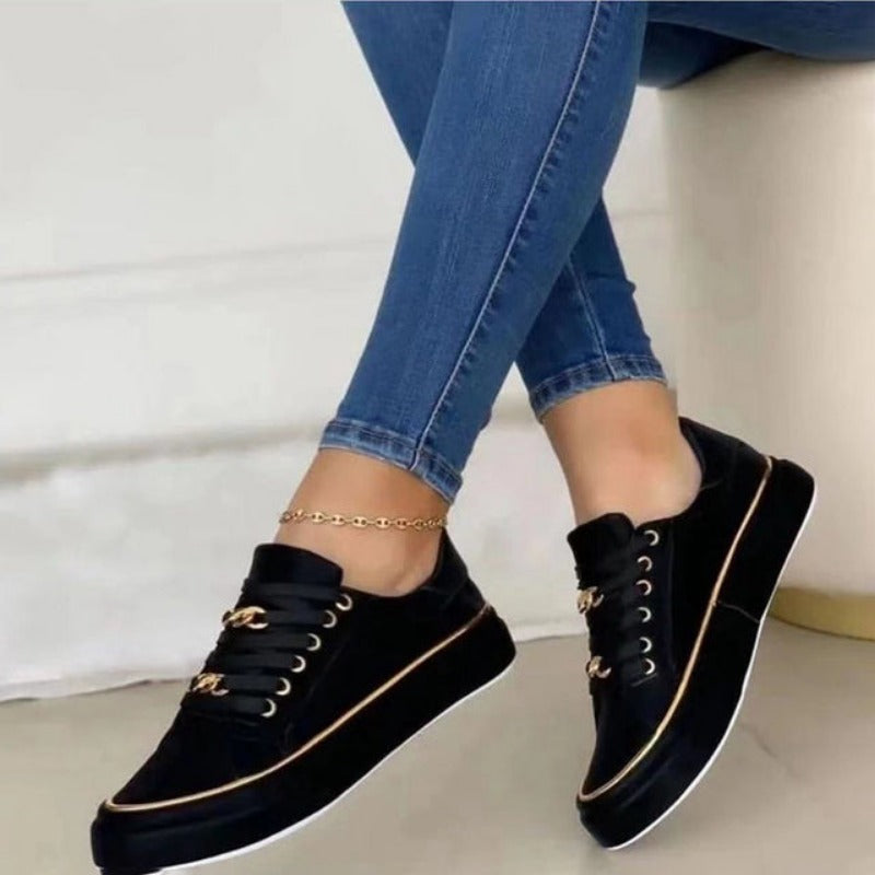 Women's Orthopaedic Chain-Lace Casual Trainers in Black