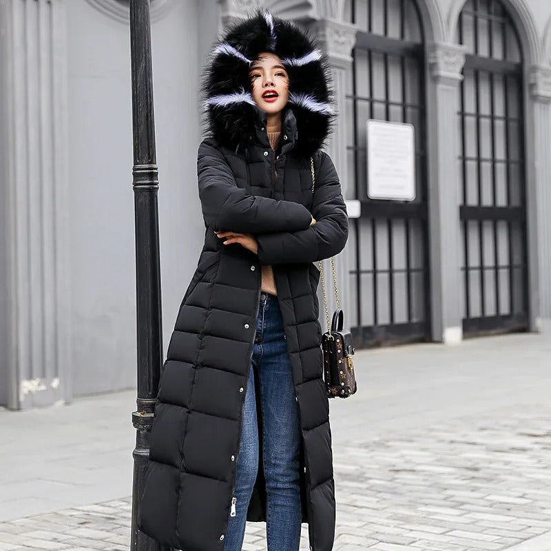 Women's Hooded Belted Quilted Casual Coat in Black