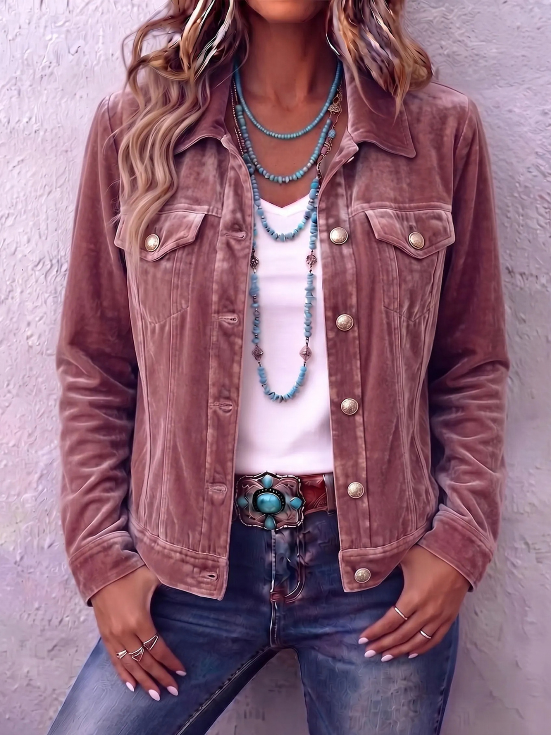 Women's Button-Front Casual Jacket in Dusty Rose