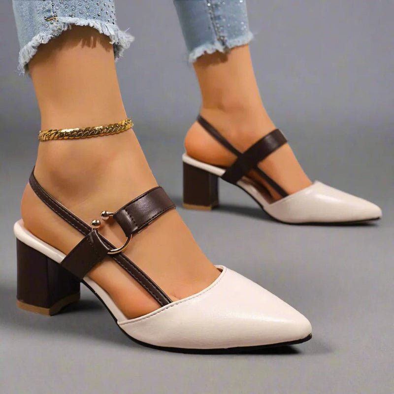 Pointed-Toe Slingback Casual Heels in Cream