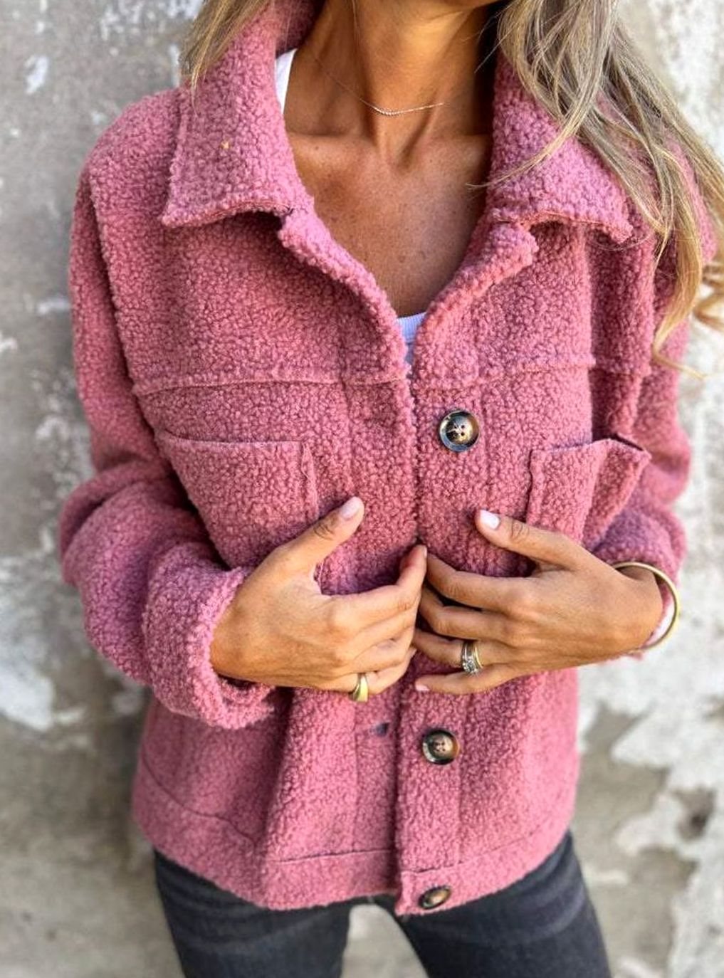 Women's Button-Front Casual Jacket in Dusty Rose