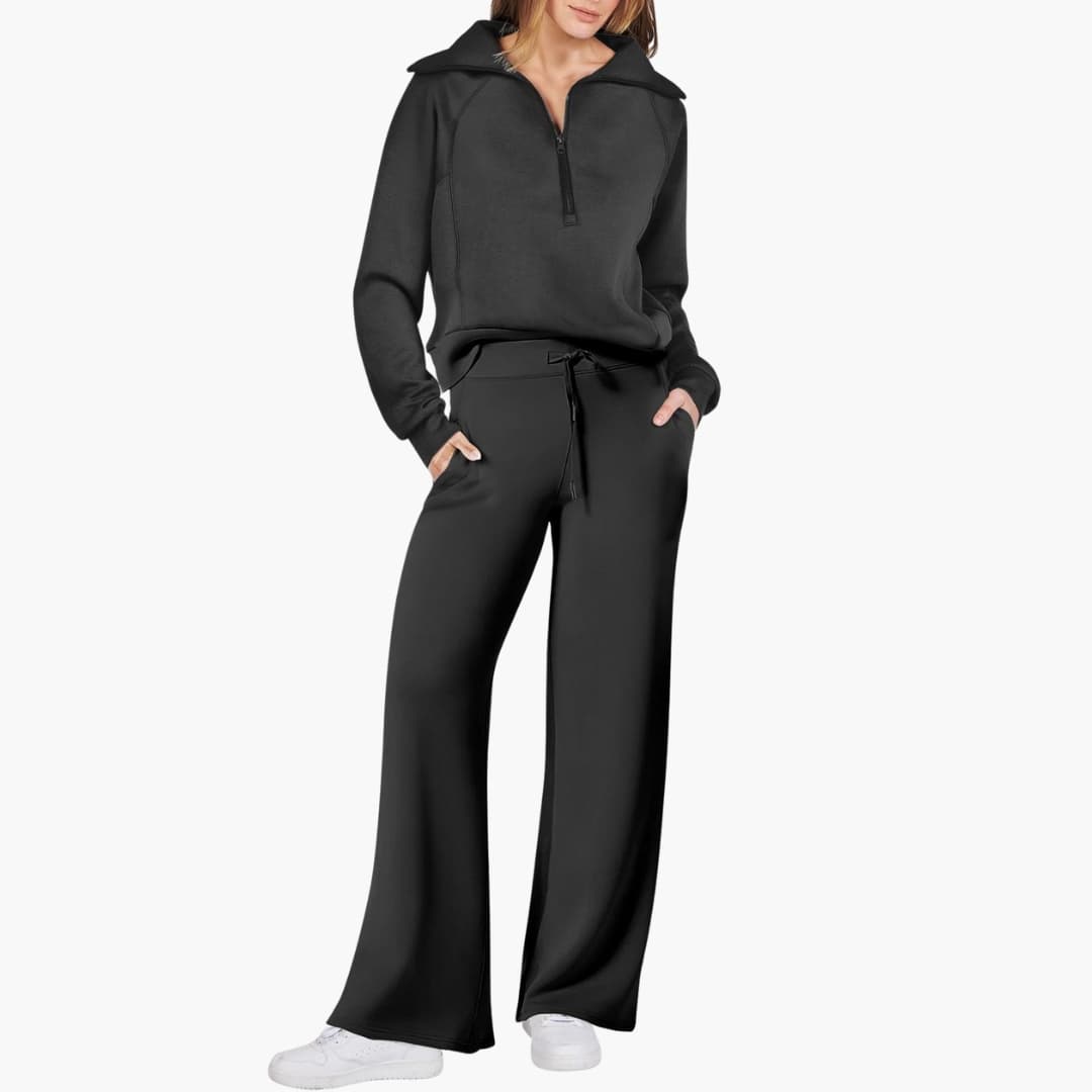 Women's Half-Zip Casual Lounge Set in Black