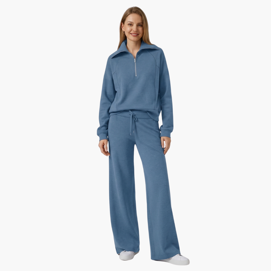 Women's Half-Zip Casual Lounge Set in Blue
