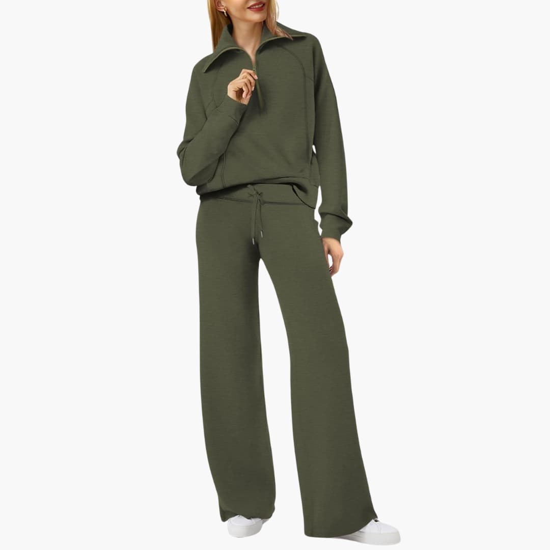 Women's Half-Zip Casual Lounge Set in Dark Olive
