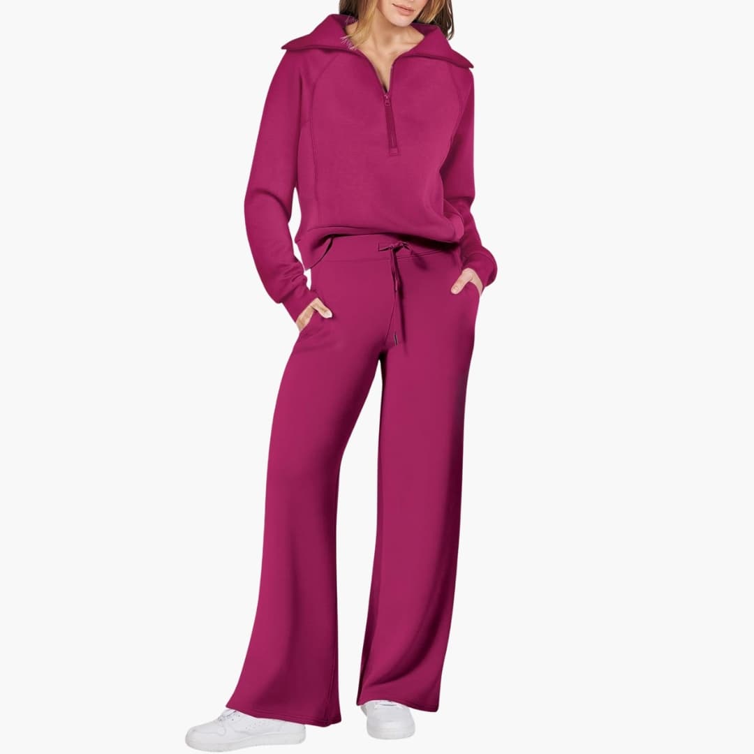 Women's Half-Zip Casual Lounge Set in Fuchsia