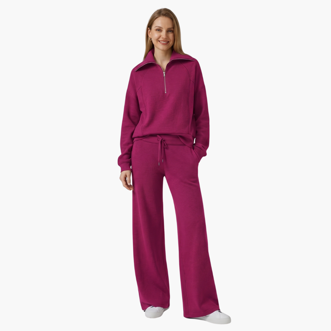 Women's Half-Zip Casual Lounge Set in Fuchsia
