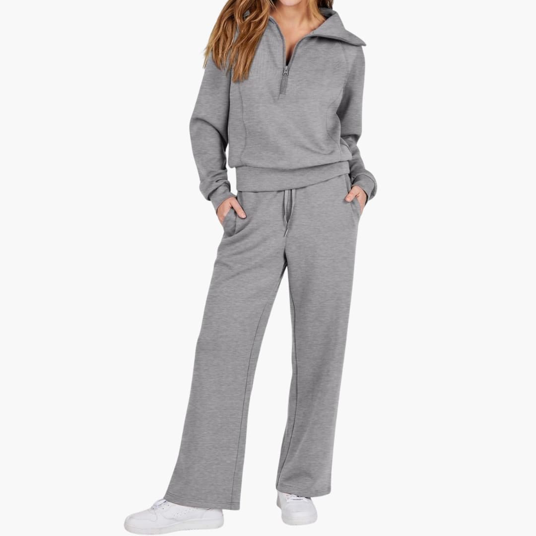 Women's Half-Zip Casual Lounge Set in Grey