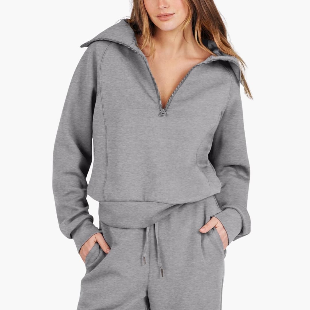 Women's Half-Zip Casual Lounge Set in Grey