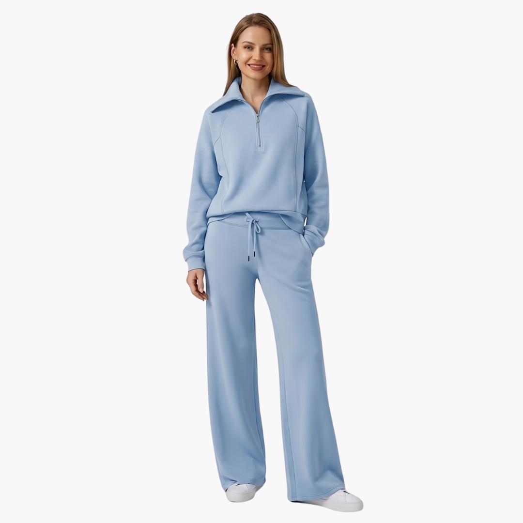 Women's Half-Zip Casual Lounge Set in Light Blue
