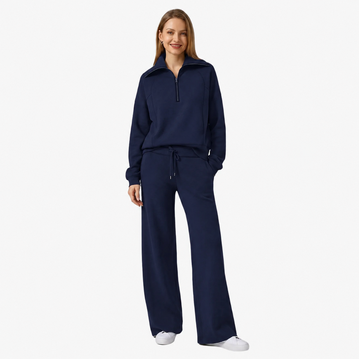 Women's Half-Zip Casual Lounge Set in Navy