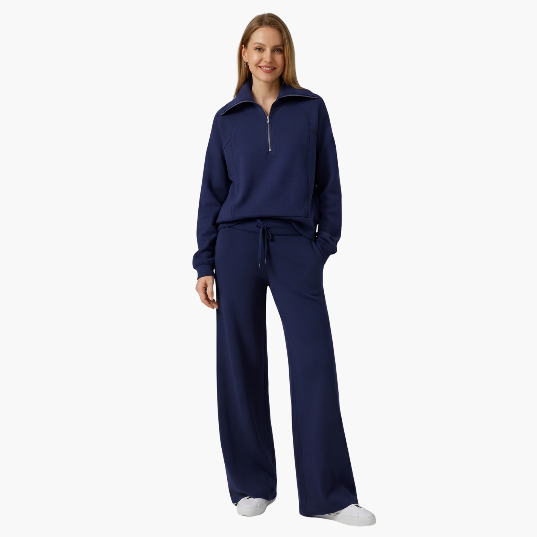 Women's Half-Zip Casual Lounge Set in Navy