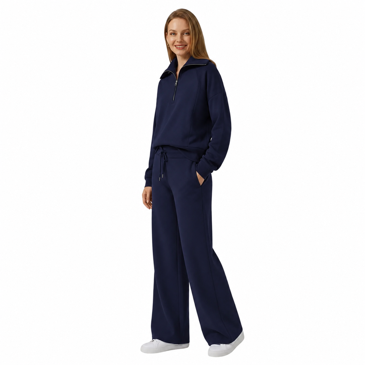 Women's Half-Zip Casual Lounge Set in Navy