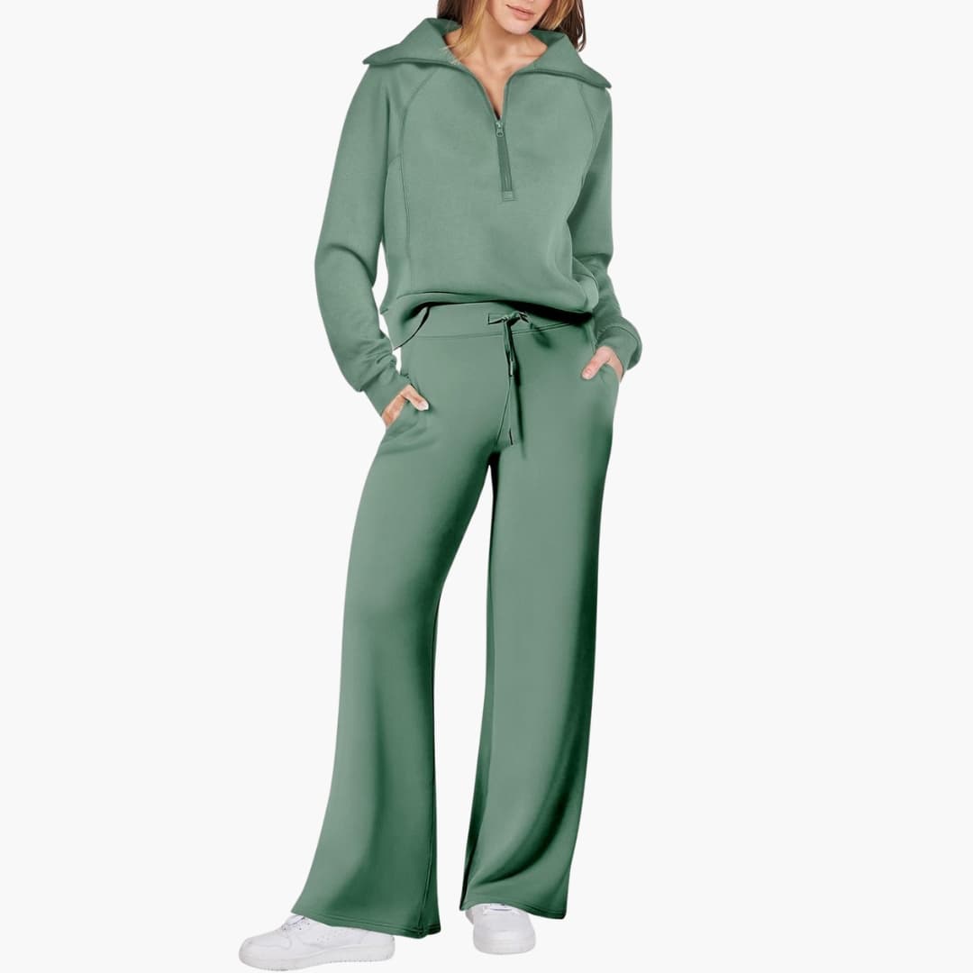 Women's Half-Zip Casual Lounge Set in Sage