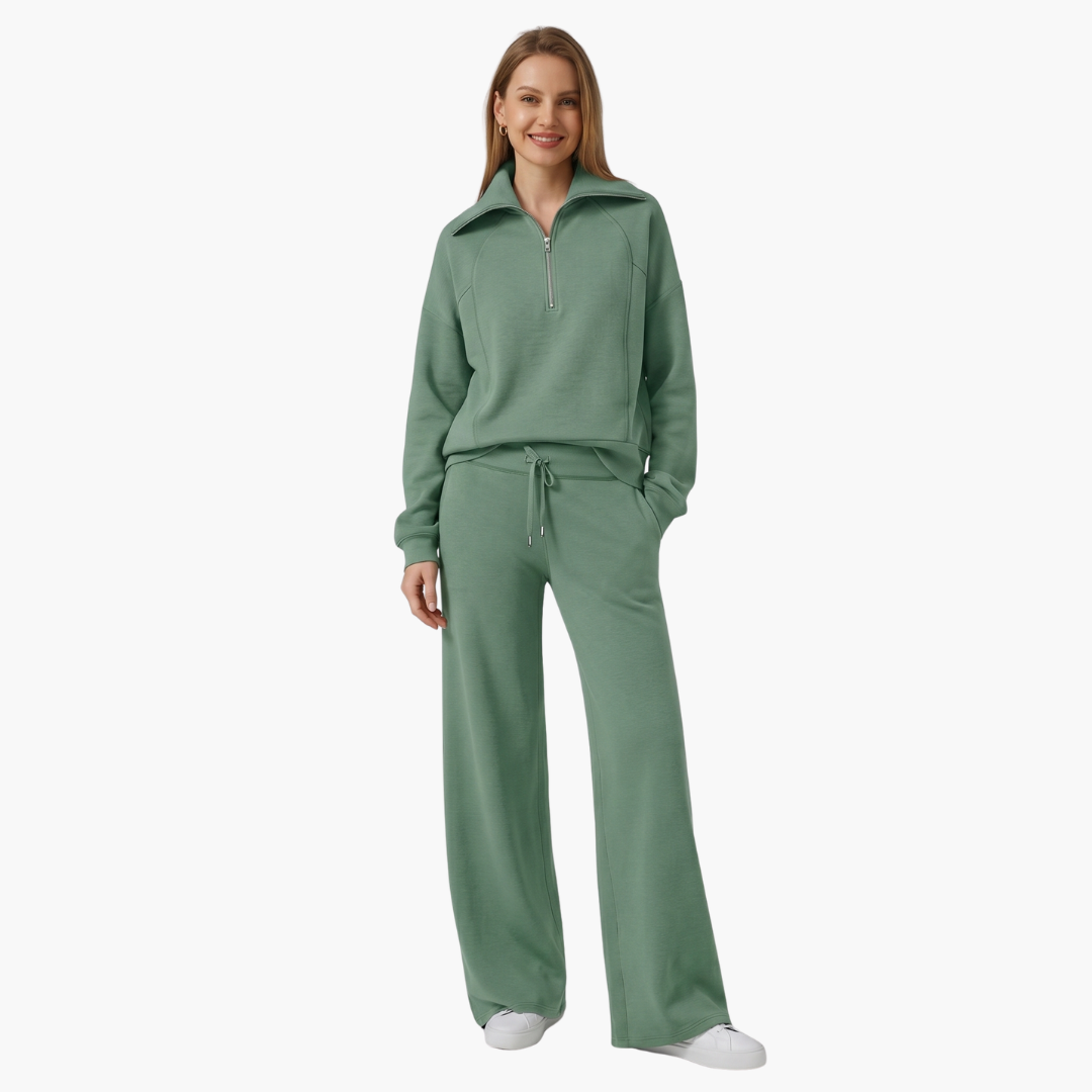 Women's Half-Zip Casual Lounge Set in Sage