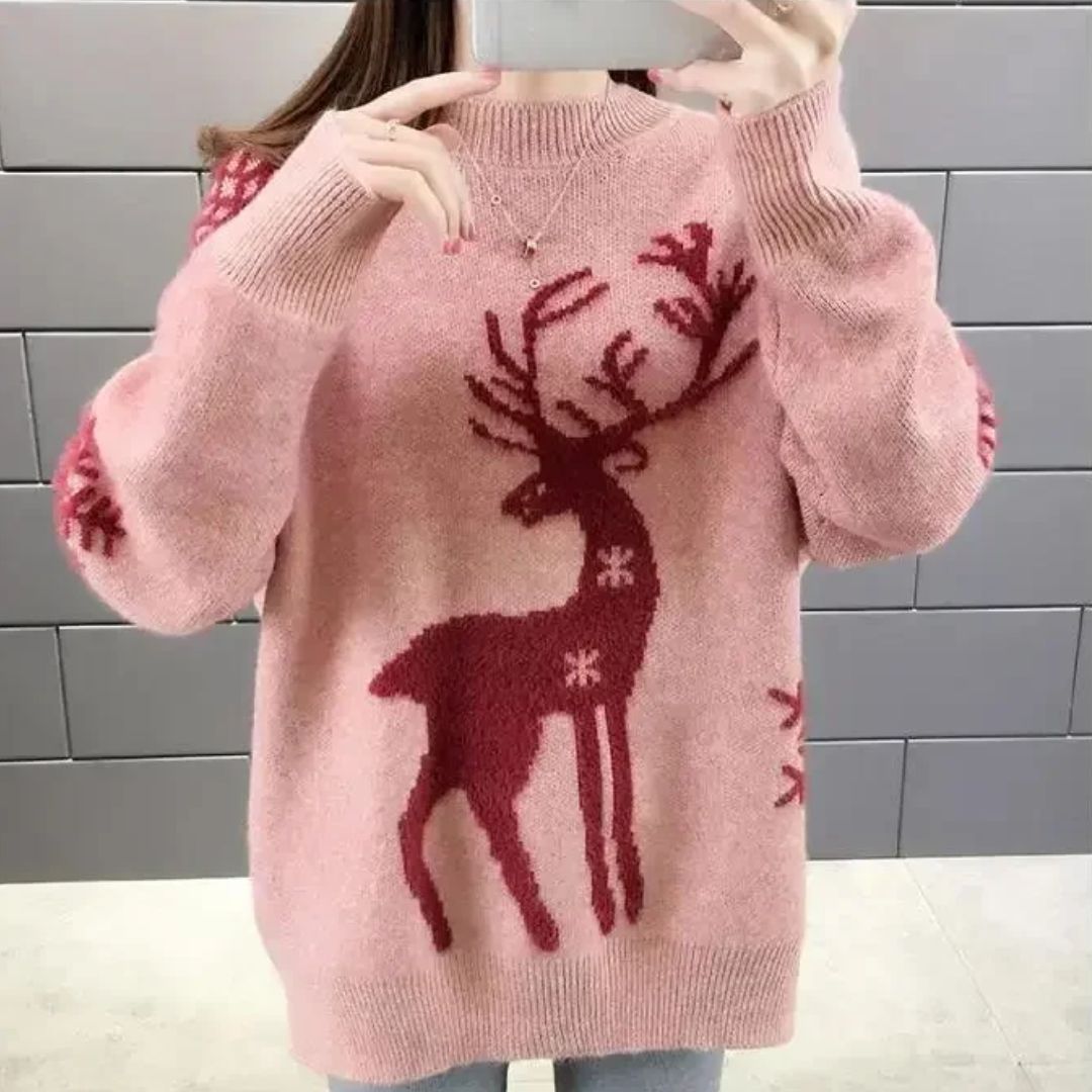 Women's Reindeer Casual Jumper in Light Pink