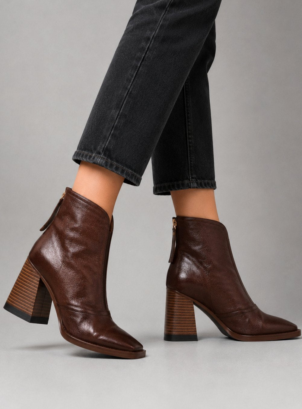 Women's Square-Toe Casual Ankle Boots in Brown