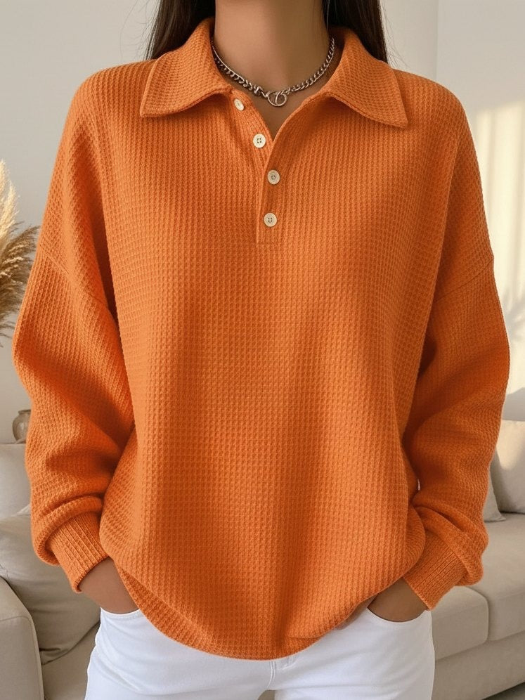 Women's Polo-Collar Casual Jumper in Orange
