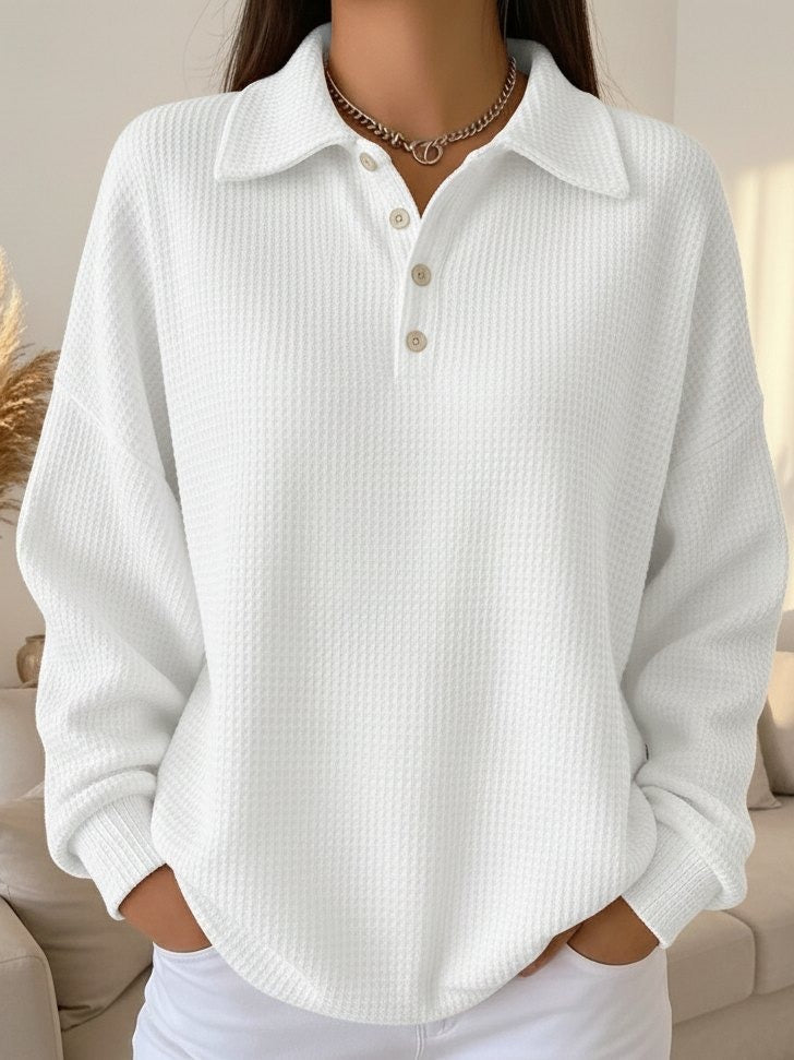 Women's Polo-Collar Casual Jumper in White