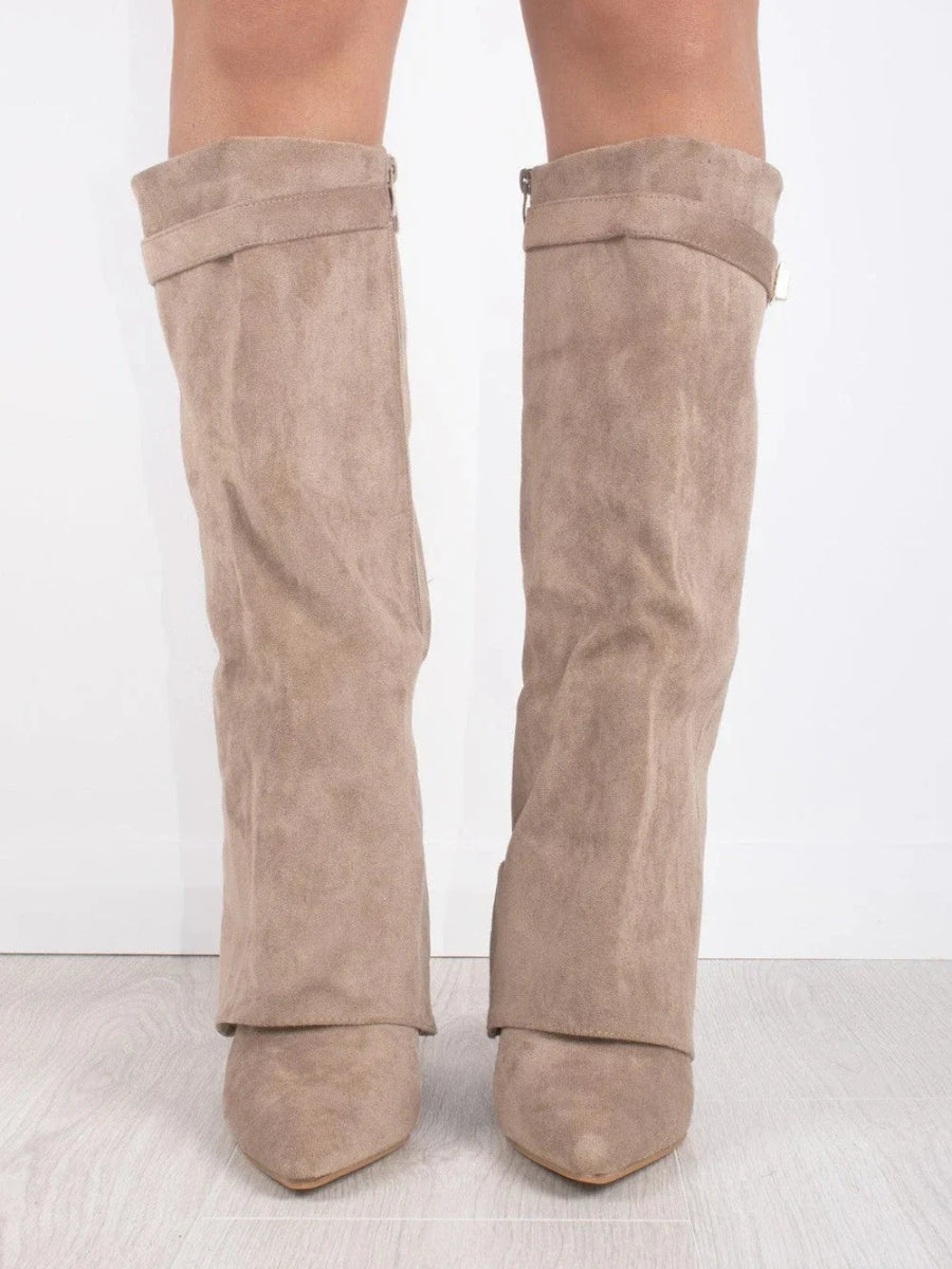 Women's Foldover Casual Knee High Boots in Taupe