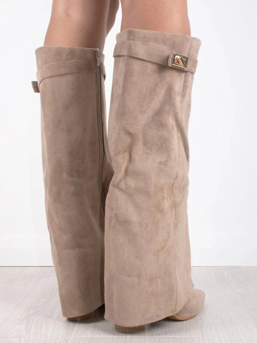 Women's Foldover Casual Knee High Boots in Taupe