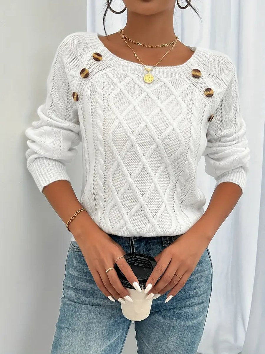 Women's Button-Shoulder Casual Jumper in White