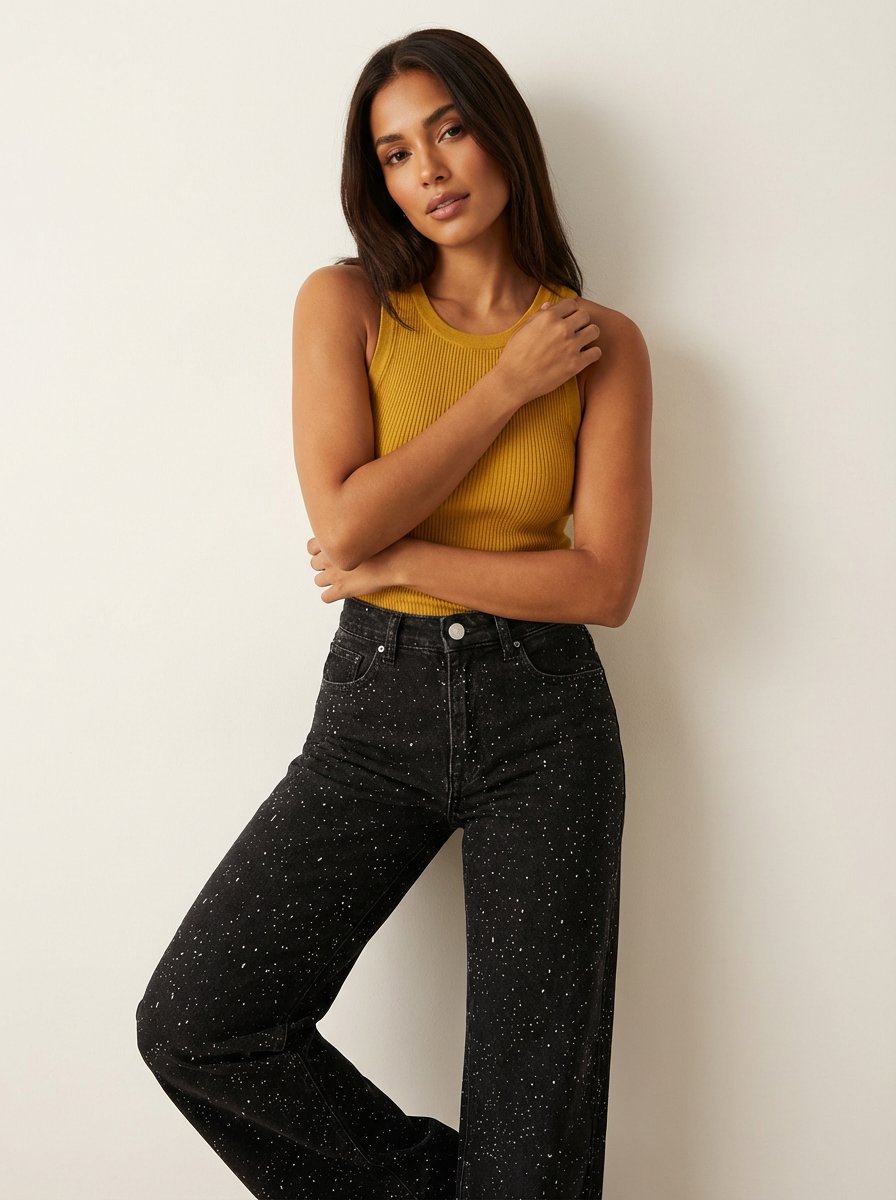 Women's High-Waisted Wide-Leg Casual Jeans in Black