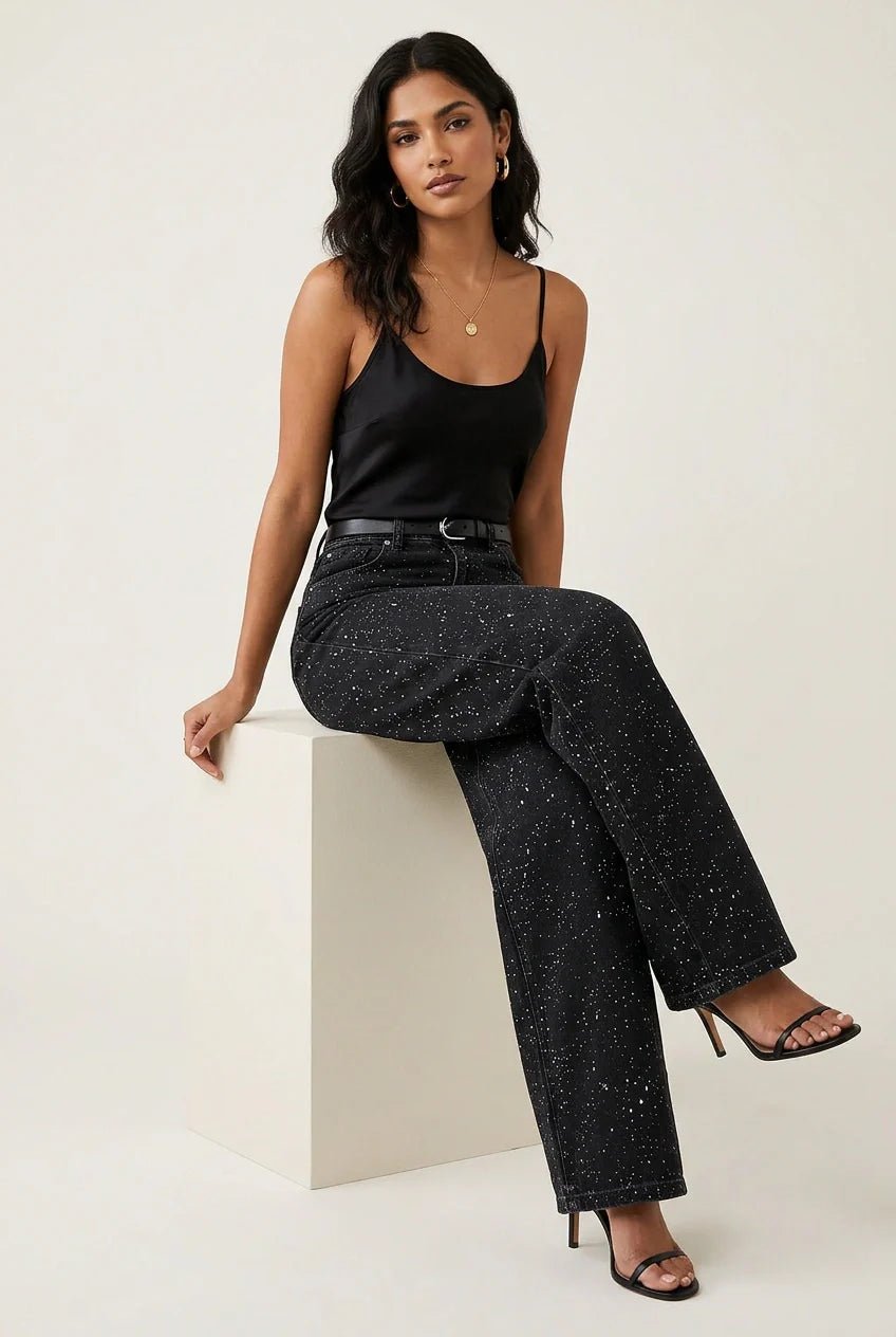 Women's High-Waisted Wide-Leg Casual Jeans in Black