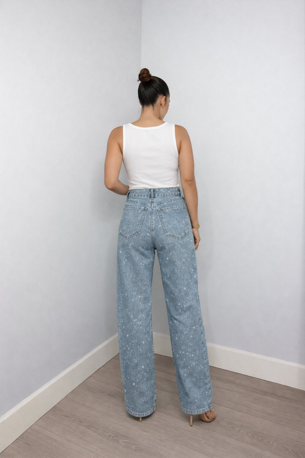 Women's High-Waisted Wide-Leg Casual Jeans in Light Blue