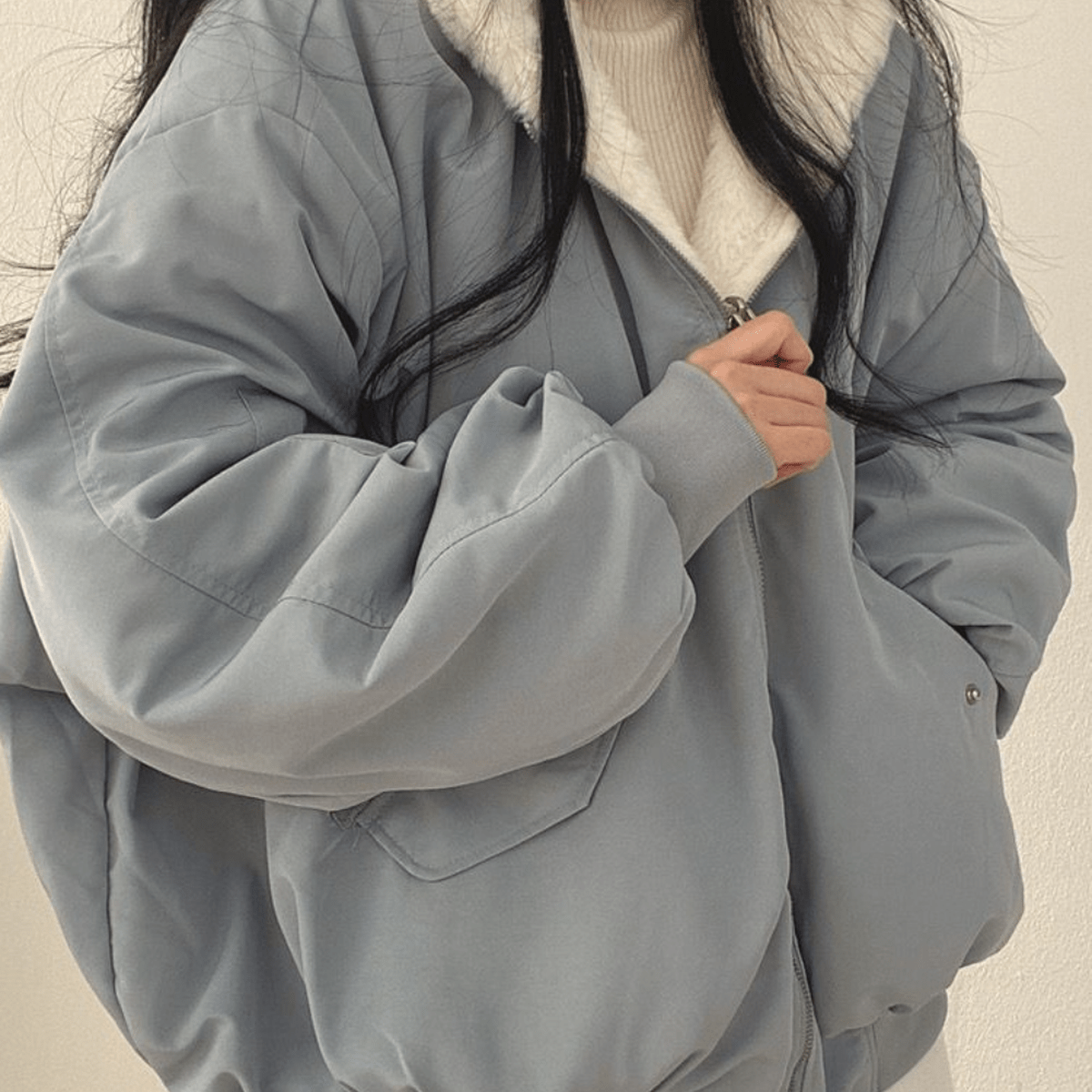 Women's Oversized Zip-Front Casual Jacket in Light Blue