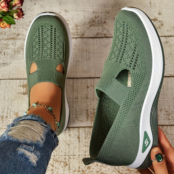 Slip-On Cut-Out Thick-Sole Casual Flats in Olive