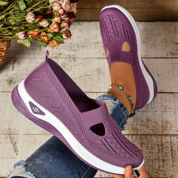 Slip-On Cut-Out Thick-Sole Casual Flats in Purple