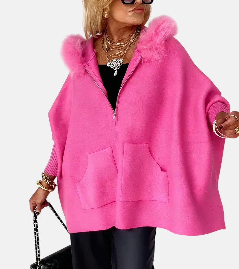 Women's Zip-Front Hooded Casual Jacket in Pink