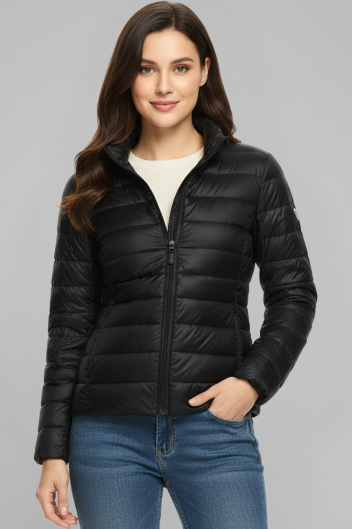 Women's Stand-Collar Quilted Casual Jacket in Black
